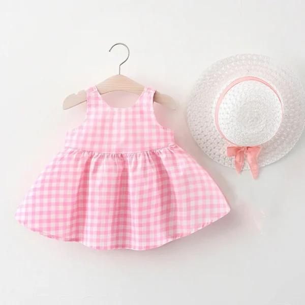 New In Summer Baby Girl Clothes 2024 Korean Cute Bow Dot Sleeveless Cotton Princess Dress+Sunhat Toddler Dresses Sets BC007-1 - Image 2