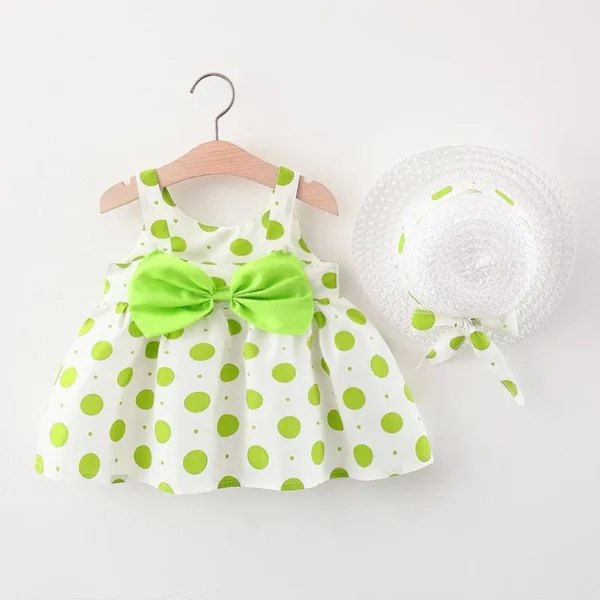 New In Summer Baby Girl Clothes 2024 Korean Cute Bow Dot Sleeveless Cotton Princess Dress+Sunhat Toddler Dresses Sets BC007-1 - Image 6