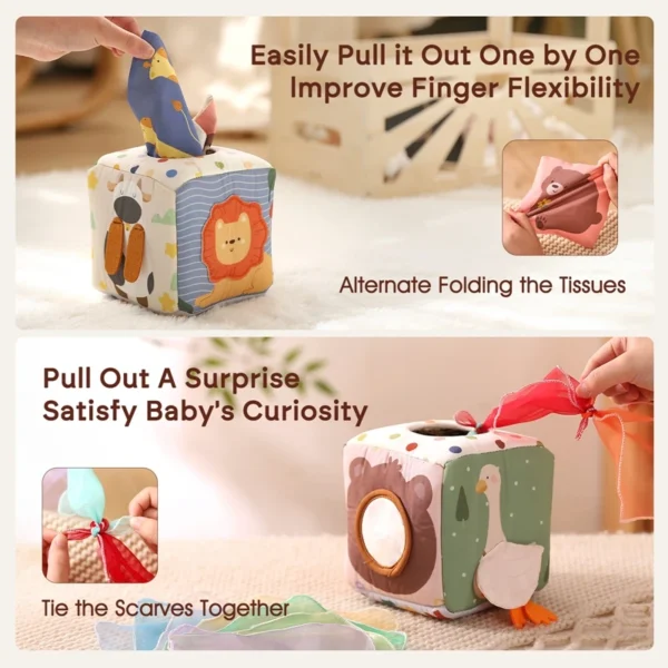 Baby Montessori Toy cotton Magic Tissue Box Finger Exercising Busy Board Game Educational Toy Soft Rattle Game Cloth Book Gift - Image 3