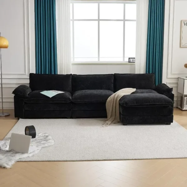 Sectional Sofa Modular Deep 3-Seat Sofa Couch with Ottoman, Chenille Sofa Sleeper Comfy Upholstered Furniture - Image 4