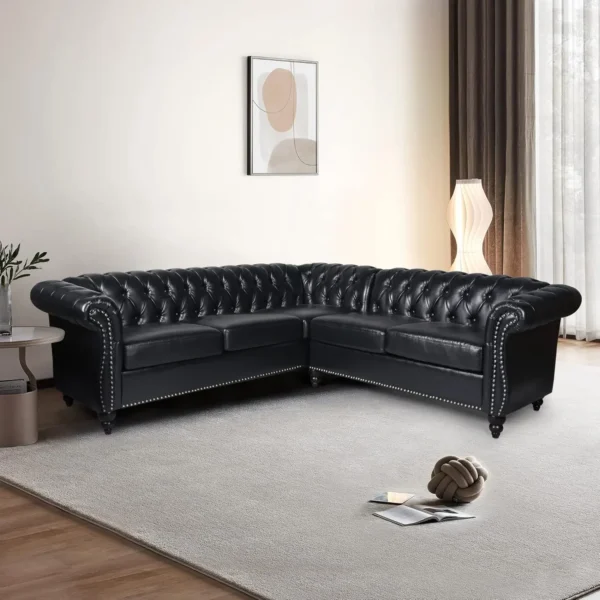 Small Sectional Sofa Chesterfield Leather Couch Tufted Accent Sofa Scroll Arms Nailhead Living Room Office living room furniture - Image 6