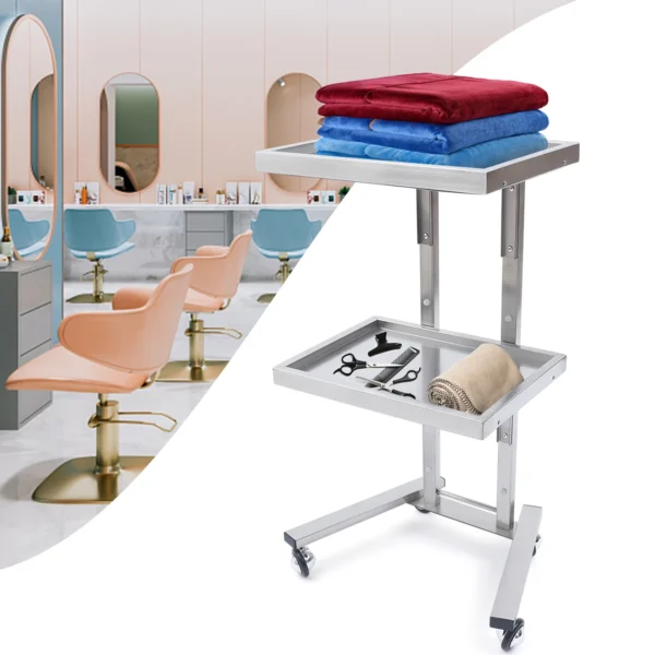 Salon Trolley Beauty Tray Carts Storage Rack Hairdresser Organizer Barber Shop Tool With Wheels Gold/Silver Stainless Steel - Image 3