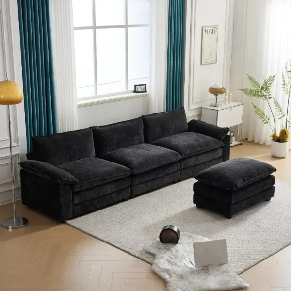 Sectional Sofa Modular Deep 3-Seat Sofa Couch with Ottoman, Chenille Sofa Sleeper Comfy Upholstered Furniture - Image 6