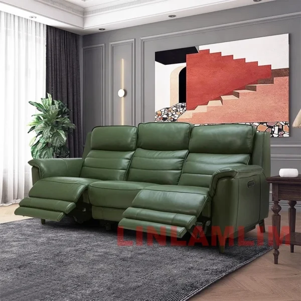 MANBAS Luxury Power Reclining Sofa - Modern Genuine Leather 3-Seater Couch with Footrests & USB, Electric Recliner Home Theater - Image 2