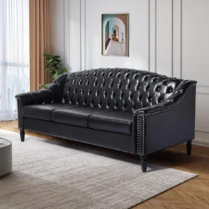 3 Seater Large Sofa,Faux Leather Sofas and Couches 80 Inches Mid Century Modern Couch Tufted Back Sofa for Living Room Furniture