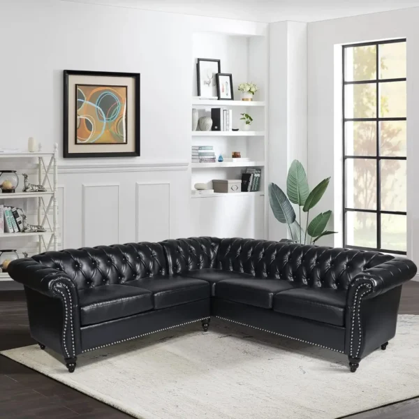 Small Sectional Sofa Chesterfield Leather Couch Tufted Accent Sofa Scroll Arms Nailhead Living Room Office living room furniture - Image 2