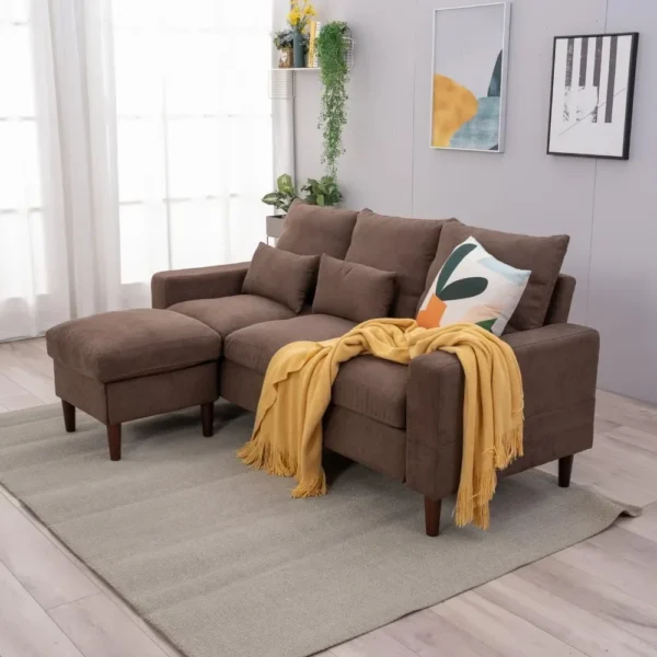 3 Seater Sofa with Ottoman Footstool Sofa Set, L Shape Corner Convertible Chaise Sofa,Couch Furniture for Living Room - Image 6