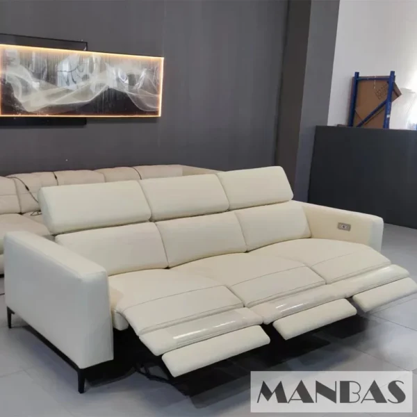 Linlamlim Genuine Leather Sofa with Power Recliners and Italian Leather Couch Multifunctional Theater Electric Reclining Seats - Image 2
