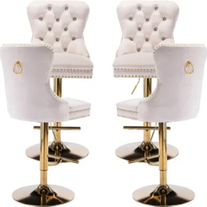 Beige Velvet Swivel Bar Stools Set of 4 Upholstered Back, Counter Height Barstools, Bar Island Pub Restaurant (4 Pcs, Beige)