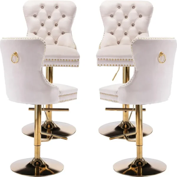 Beige Velvet Swivel Bar Stools Set of 4 Upholstered Back, Counter Height Barstools, Bar Island Pub Restaurant (4 Pcs, Beige)