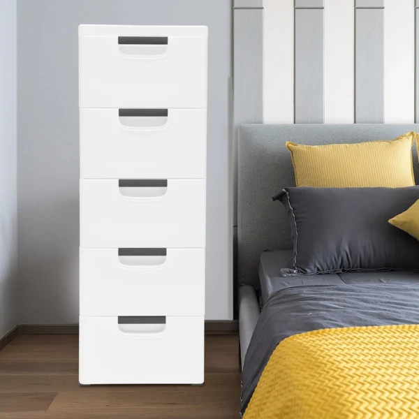 Plastic Drawers Dresser Storage Cabinet with 5 Drawers Closet Tall Standing Bedside Furniture Nightstand End Table for Bedroom - Image 2