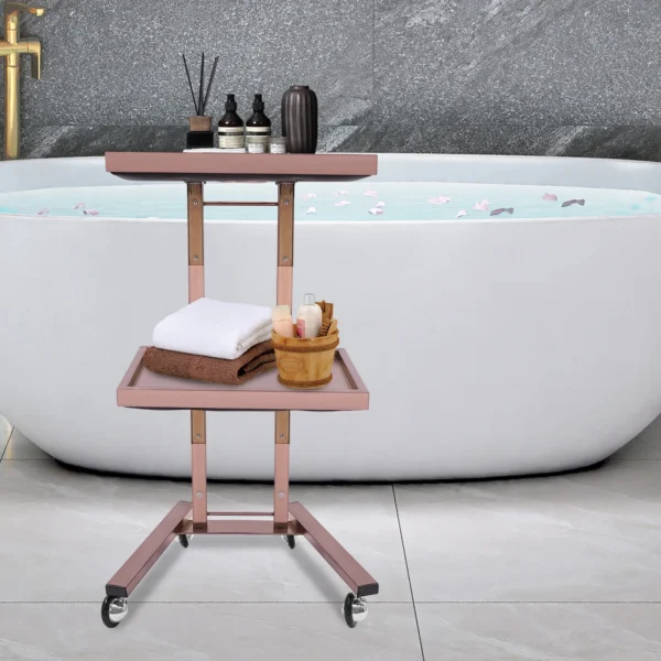 2-tier Salon Trolley, Hairdressing Trolley,Salon Rolling Cart with Trays and Wheels（Rose Gold）） - Image 10