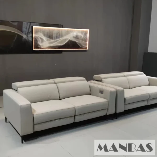 Linlamlim Genuine Leather Sofa with Power Recliners and Italian Leather Couch Multifunctional Theater Electric Reclining Seats - Image 4