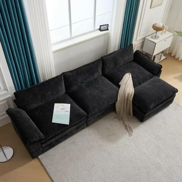 Sectional Sofa Modular Deep 3-Seat Sofa Couch with Ottoman, Chenille Sofa Sleeper Comfy Upholstered Furniture - Image 5