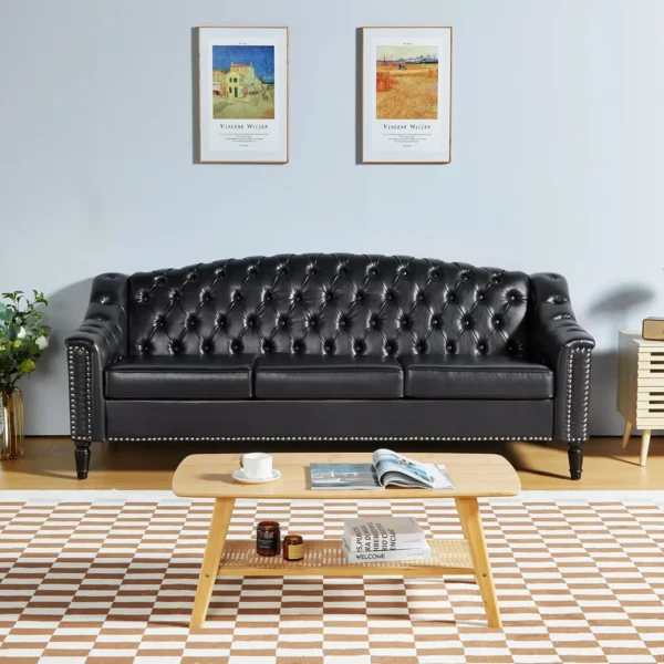 3 Seater Large Sofa,Faux Leather Sofas and Couches 80 Inches Mid Century Modern Couch Tufted Back Sofa for Living Room Furniture - Image 6