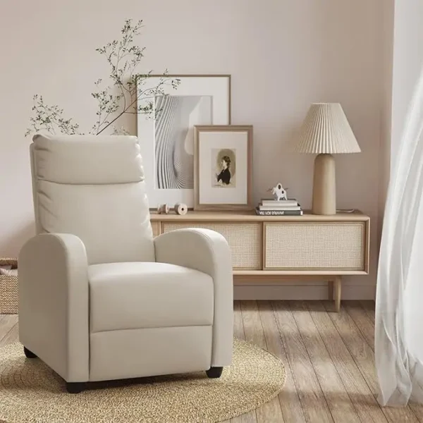 Recliner Chair, Recliner Sofa for Adults, Recliners Home Theater Seating with Lumbar Support, Sofa Chair (Leather, Beige) - Image 2