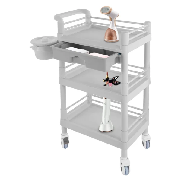 3 Tier Beauty Salon Trolley Salon Sart Miscellaneous Trolley Storage Trolley For Beauty Store Hair Salon（White） - Image 2