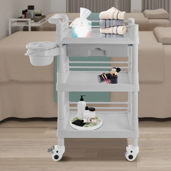 3 Tier Beauty Salon Trolley Salon Sart Miscellaneous Trolley Storage Trolley For Beauty Store Hair Salon（White） - Image 4
