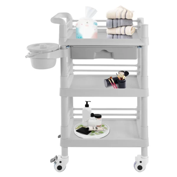 3-tier Beauty Trolley, Beauty Trolley, Salon Trolley with Drawer and Waste Bin - Image 3