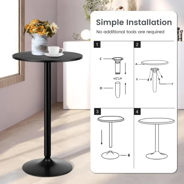 24” Round Top Pub Bar Table, Modern Circular Bistro High Table for Dining Room Living Room Kitchen Restaurant Home Bar, Black - Image 5