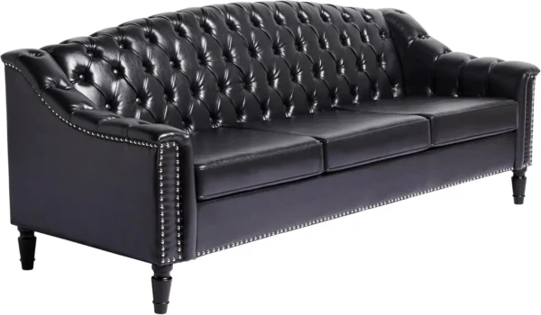 3 Seater Large Sofa,Faux Leather Sofas and Couches 80 Inches Mid Century Modern Couch Tufted Back Sofa for Living Room Furniture - Image 3