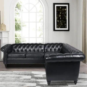 Small Sectional Sofa Chesterfield Leather Couch Tufted Accent Sofa Scroll Arms Nailhead Living Room Office living room furniture
