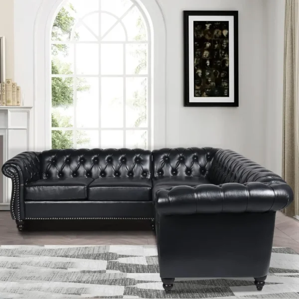 Small Sectional Sofa Chesterfield Leather Couch Tufted Accent Sofa Scroll Arms Nailhead Living Room Office living room furniture