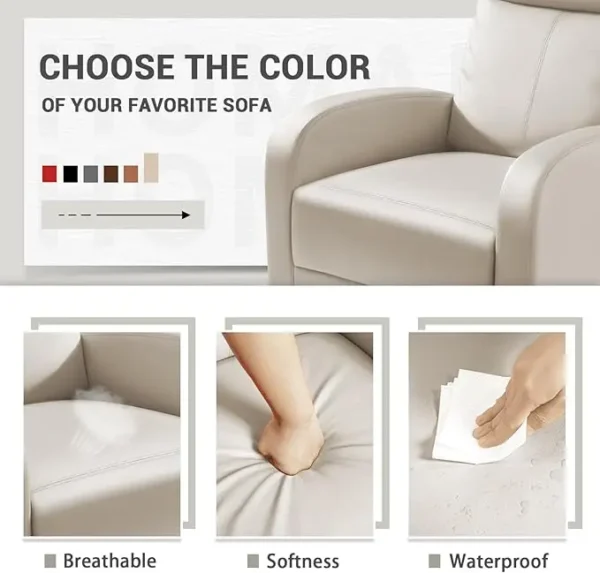 Recliner Chair, Recliner Sofa for Adults, Recliners Home Theater Seating with Lumbar Support, Sofa Chair (Leather, Beige) - Image 5