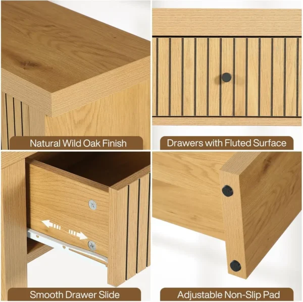 Wood Console Table with Drawers, Long Entryway Table, 70.9 inch Sofa Table Oak Furniture with Open Storage Shelves Wooden - Image 6