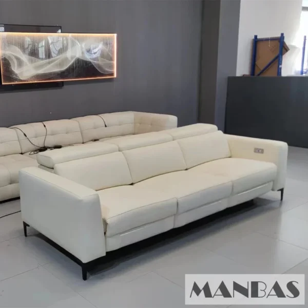 Linlamlim Genuine Leather Sofa with Power Recliners and Italian Leather Couch Multifunctional Theater Electric Reclining Seats - Image 3