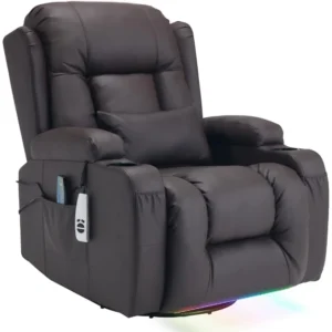 Power Swivel Rocker Recliner Chair RV Single Sofa Home Theater Seating with Vibrating Massage and Heated, LED Light, Cup Holders