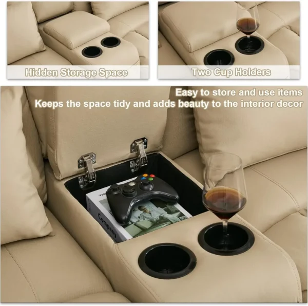 65.5" RV Loveseat Recliner Double Recliner RV Sofa & Console | RV Couch | RV Furniture, Home Theater Seating… (Beige) - Image 4