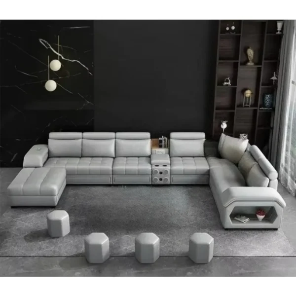 Leather Sofa, U-shaped Cross-section Lounge Chair, with USB Music Speaker, Connected To Bluetooth, Modern Furniture - Image 3