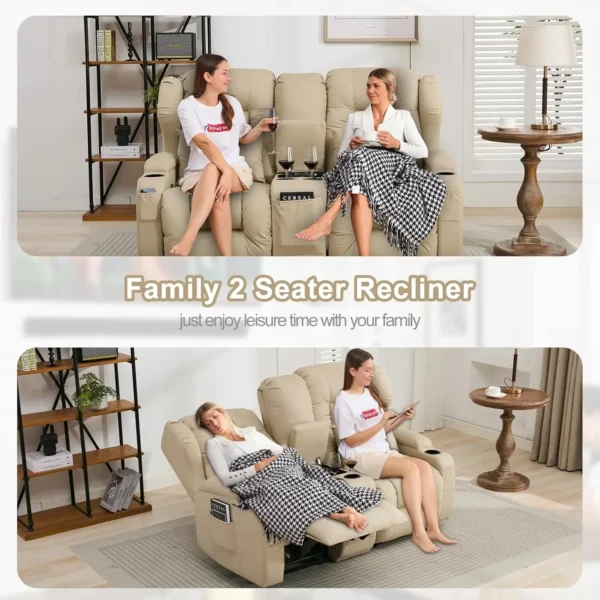 65.5" RV Loveseat Recliner Double Recliner RV Sofa & Console | RV Couch | RV Furniture, Home Theater Seating… (Beige) - Image 6