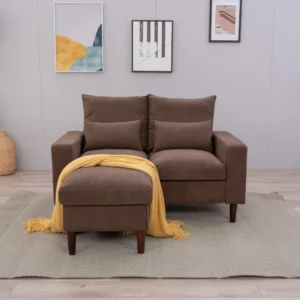 Sectional Sofa Couch L Shape Loveseat Modern Linen Love Seater Home Furniture with Reversible Ottoman for Small Space Liv