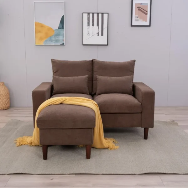 Sectional Sofa Couch L Shape Loveseat Modern Linen Love Seater Home Furniture with Reversible Ottoman for Small Space Liv