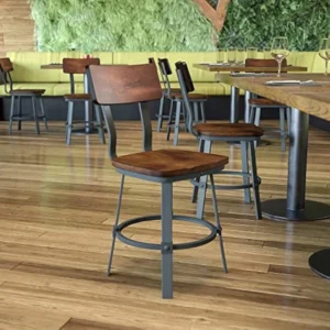 Flint Series Rustic Walnut Restaurant Chair with Wood Seat & Back and Gray Powder Coat Frame