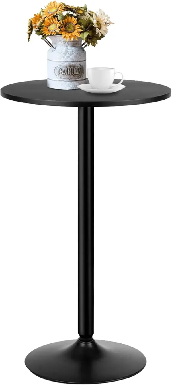 24” Round Top Pub Bar Table, Modern Circular Bistro High Table for Dining Room Living Room Kitchen Restaurant Home Bar, Black - Image 2