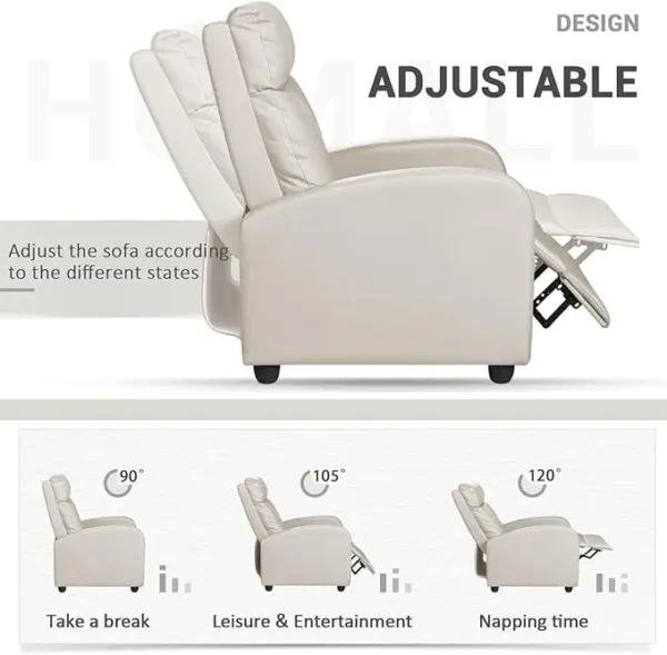 Recliner Chair, Recliner Sofa for Adults, Recliners Home Theater Seating with Lumbar Support, Sofa Chair (Leather, Beige) - Image 4