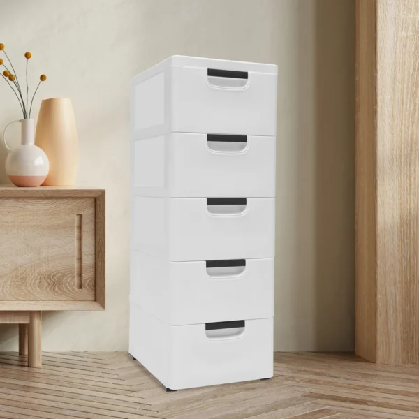 Plastic Drawers Dresser Storage Cabinet with 5 Drawers Closet Tall Standing Bedside Furniture Nightstand End Table for Bedroom - Image 3