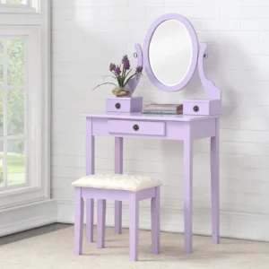 Makeup Vanity Table and Stool Set, Purple Dressers Bedroom Furniture
