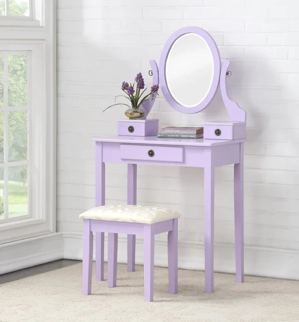 Makeup Vanity Table and Stool Set, Purple Dressers Bedroom Furniture