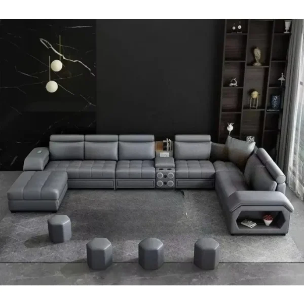 Leather Sofa, U-shaped Cross-section Lounge Chair, with USB Music Speaker, Connected To Bluetooth, Modern Furniture - Image 4