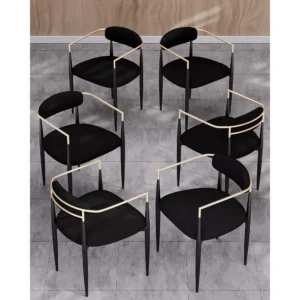 Black Dining Chairs Set of 6, Modern Boucle Armchairs for Kitchen, Reception Room, Living Room, Bedroom, Restaurant,Café