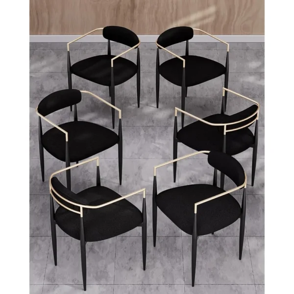 Black Dining Chairs Set of 6, Modern Boucle Armchairs for Kitchen, Reception Room, Living Room, Bedroom, Restaurant,Café
