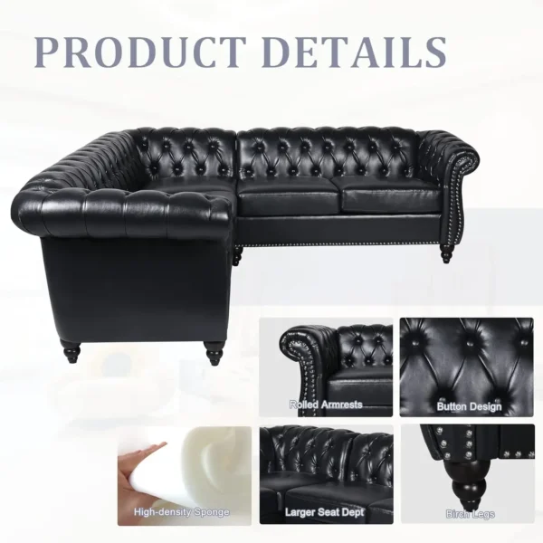 Small Sectional Sofa Chesterfield Leather Couch Tufted Accent Sofa Scroll Arms Nailhead Living Room Office living room furniture - Image 4