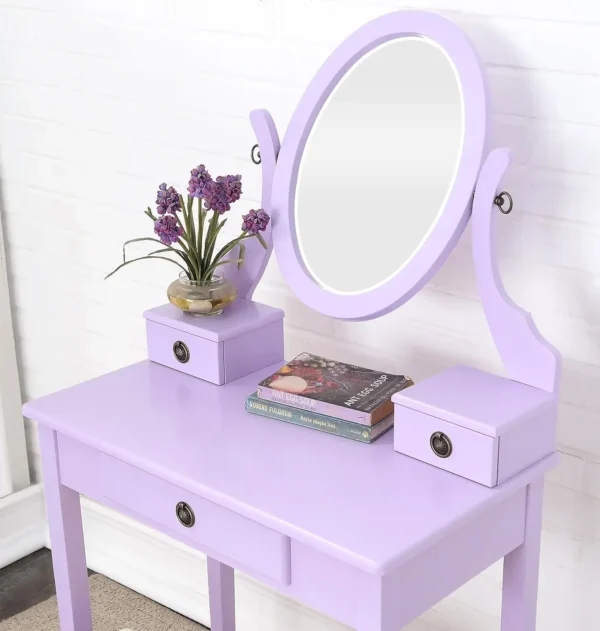Makeup Vanity Table and Stool Set, Purple Dressers Bedroom Furniture - Image 2