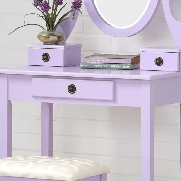 Makeup Vanity Table and Stool Set, Purple Dressers Bedroom Furniture - Image 3
