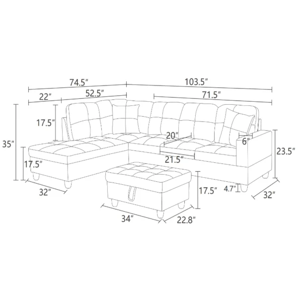 Nordic Dark Blue and Brown Color Lint and PVC 3-Piece Couch Living Room Sofa Set Luxurious and Comfortable Home Couch Furniture - Image 3