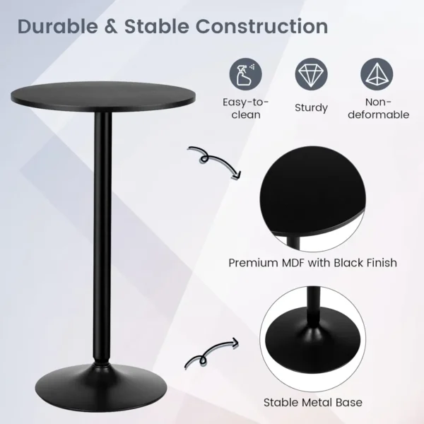 24” Round Top Pub Bar Table, Modern Circular Bistro High Table for Dining Room Living Room Kitchen Restaurant Home Bar, Black - Image 4